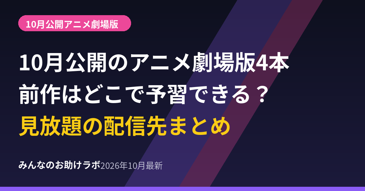 10月公開のアニメ劇場版4本の前作を予習できる配信先まとめ